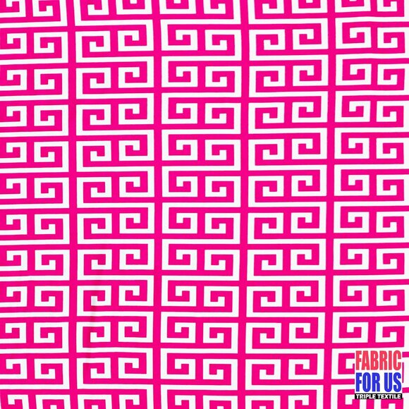 Greek Key Print Design Navy / Pink Stretch Poly-Spandex Fabric 58" Wide - Picture 5 of 7